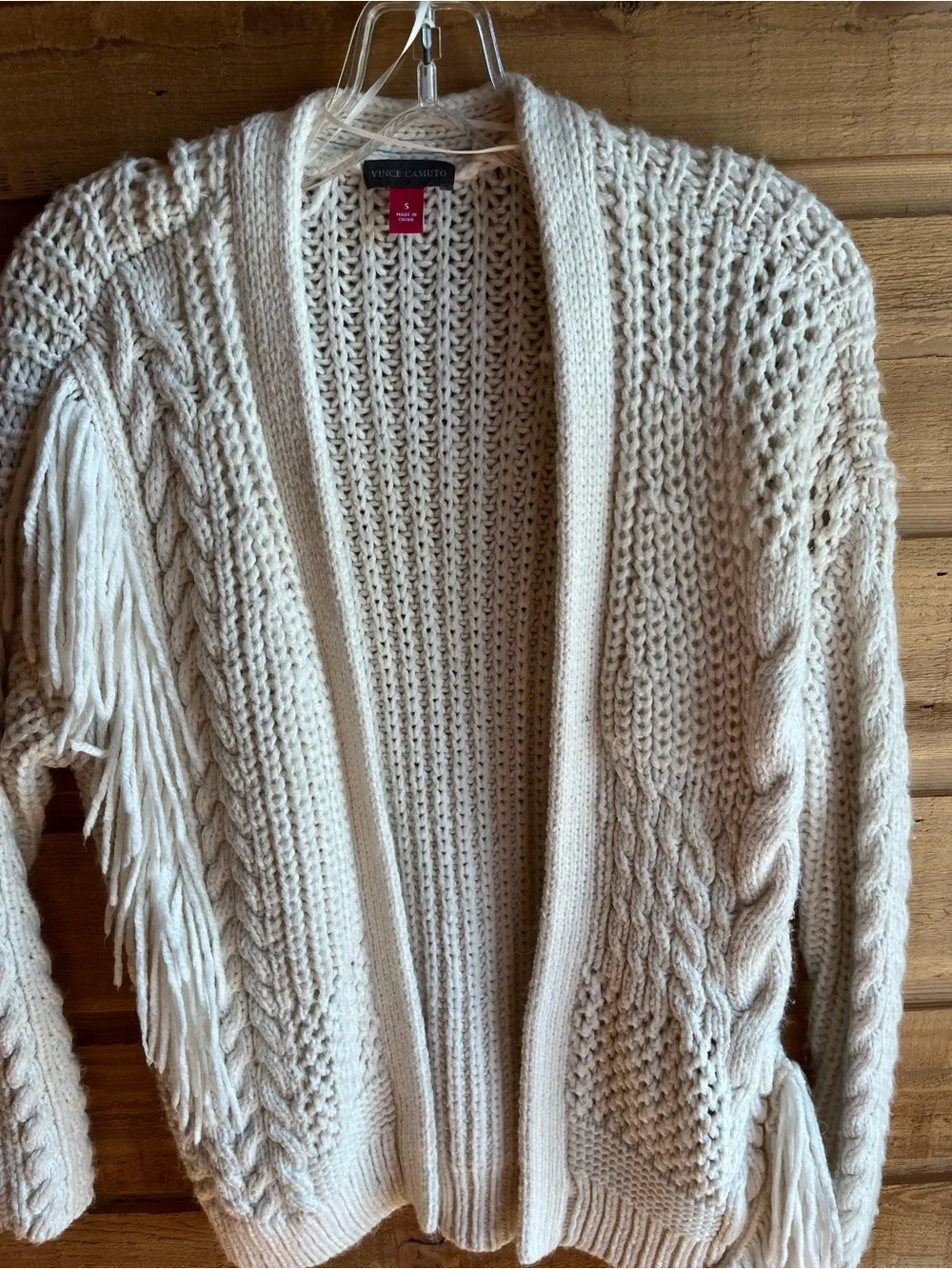 VINCE CAMUTO - Chunky Cream Fringe Open-Front Sweater Cardigan